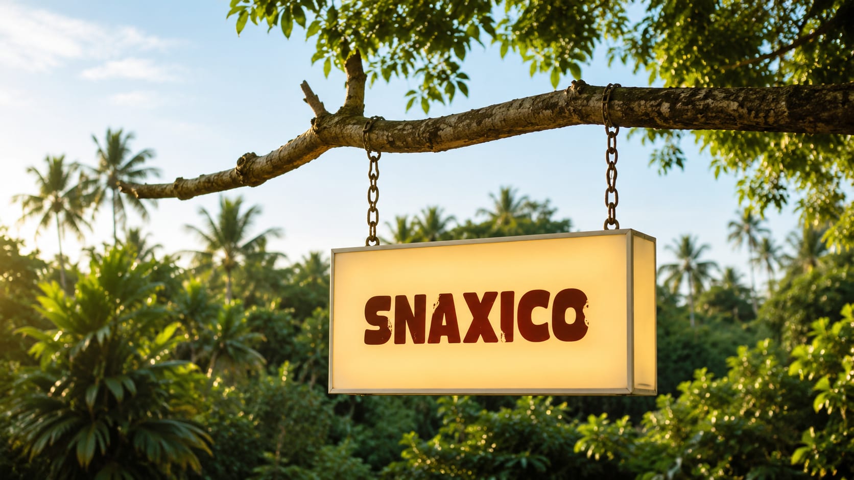 SNAXICO landmark board on the river bank
